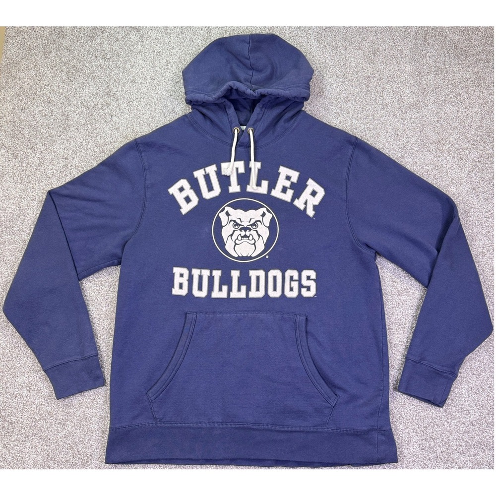 Vintage Butler Bulldogs Hoodie Men XL Blue Pullover College Graphic Sweatshirt